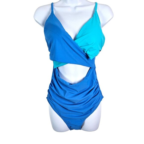 Blooming Jelly Womens One-Piece Swimsuit Blue Cross Cutout Design Size M Beach - Picture 5 of 11